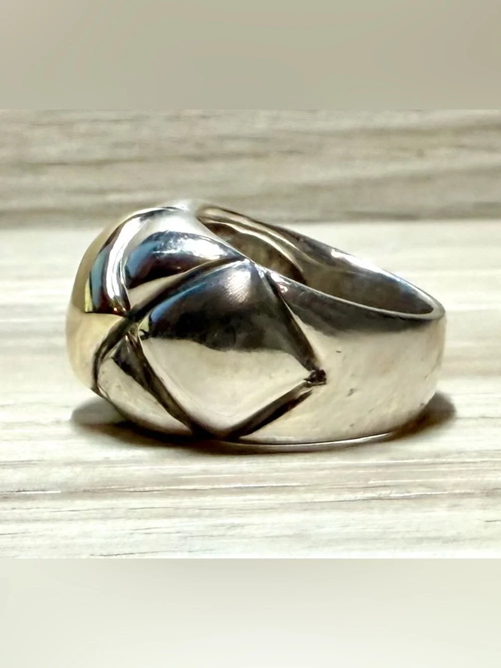 Heavy ZINA Sterling Silver & 14K Gold Sculptural Modernist Dome Ring, Size 5.5